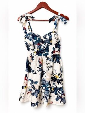Bog Collective Floral Tie Shoulder Mini Dress Size Small Blue White Bustier S